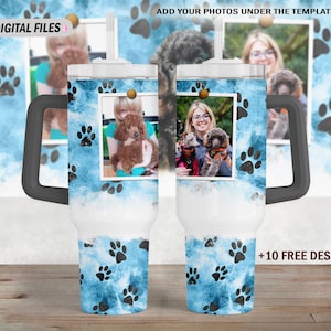 40 Oz tumbler wrap downloads with 2 photo frames png for sublimation design Paws 40 Oz tumbler template Photo tumbler wrap Dog dad gifts