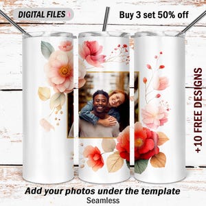 Foto Tumbler Wrap mit 1 Rahmen Geburtstagsbecher Design für 1 Foto Png-Datei für Sublimationsdesigns lieben 20 Oz skinny tumbler wrap nahtlose