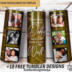 Fathers day tumbler wrap with 6 photo frame Daddy tumbler wrap png file for sublimation design 20Oz skinny tumbler png Marble tumbler design