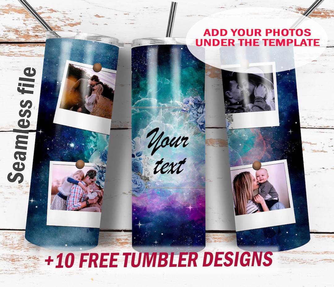 20 Oz Skinny Tumbler Design With 4 Photo Frames Blue Tumbler Png File ...