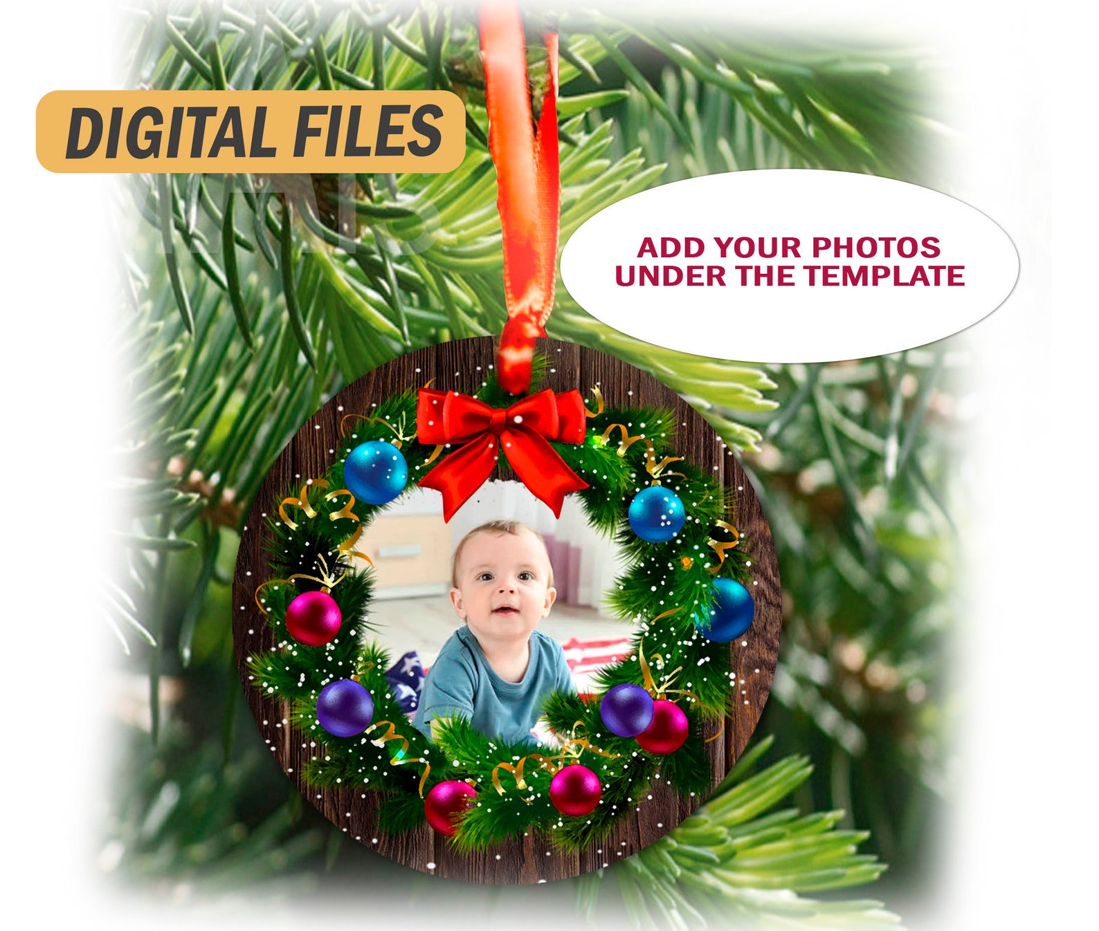 Kids Photo Frame Christmas Ornament 2022 Round Sublimation Etsy