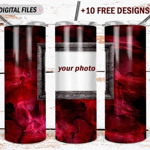 Photo picture tumbler wrap with wood frame for dad Png files for sublimation designs Men 20 Oz skinny tumbler wrap Red tumbler designs