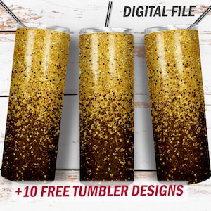 Ombre tumbler wraps png for 20 Oz skinny tumblers Brown tumbler wrap with yellow glitter Png file for sublimation designs