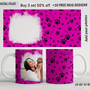 Paws Becher wickeln mit 1 Rahmen Personalisierte Geburtstagsbecher png Sublimationsdesign Fotovorlage für 15 oz 11 oz Kaffeebecher Vorlage für 1 Bild