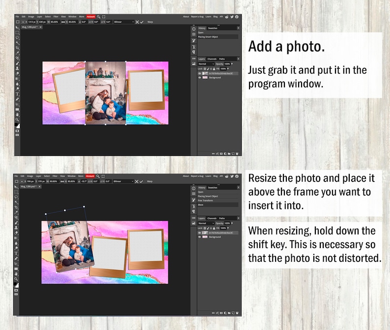 Photo template mug for 15 oz and 11 oz Valentine mug wrap with 2 photo frames Sublimation mug png Heart coffee mug template with picture image 6