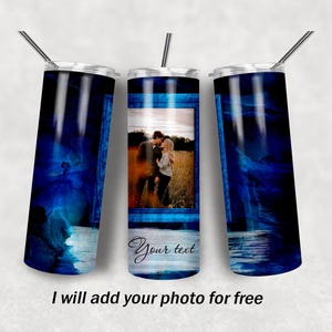 Photo picture tumbler wrap with  frame Png file for sublimation designs Blue 20 Oz skinny tumbler wrap Men tumbler design Instant downloads