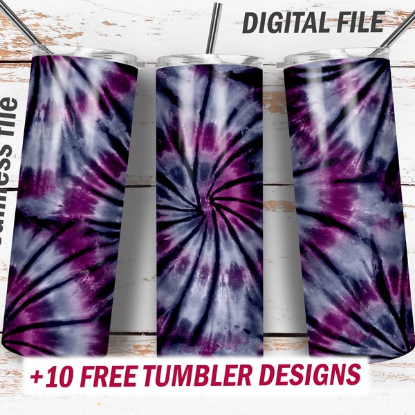 Tie dye 20 oz skinny tumbler wrap Seamless pattern Png file for sublimation designs Purple and gray background digital downloads