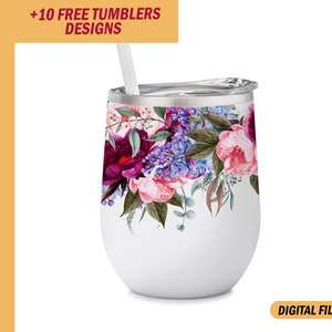 12 Oz wine tumbler template Wedding Flower wine tumbler wrap Png file for sublimation design Background for wine cups instant downloads