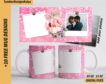 Mug sublimation design with photo frames Mothers day mug template 15 oz and 11 oz for coffee cup personalised Mug template instant downloads