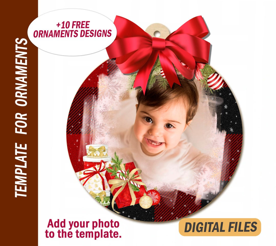 Christmas Ornament Template For Photo Picture Red Buffalo Plaid 