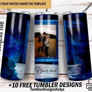 Foto foto beker wrap met frame png-bestand voor sublimatie ontwerpen blauw 20 oz magere beker wrap mannen beker ontwerp instant downloads