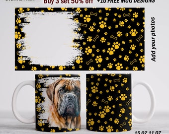 Personalised  mug wrap with 1 photo frame, pet sublimation designs Dog mug template 15 oz 11 oz, picture frame png for coffee mug