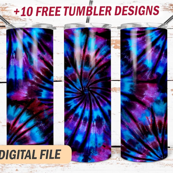 Purple blue tie dye tumbler png file for sublimation designs Blue tie dye pattern seamless 20 Oz skinny tumbler wrap