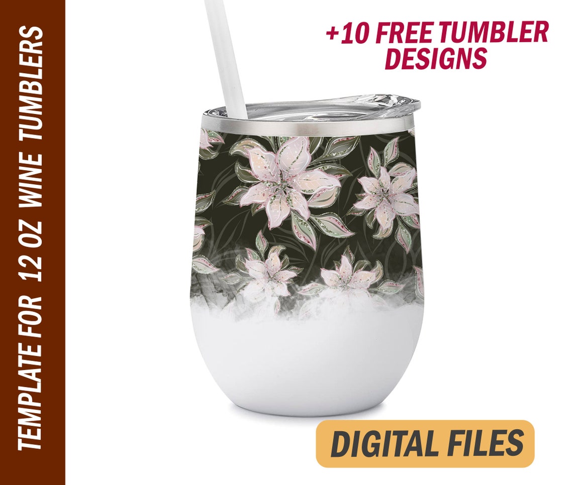 Floral Wine Tumbler Png File for Sublimation Design Dark Etsy