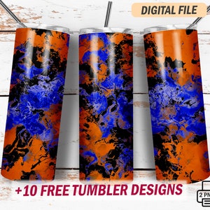 Blue and orange tumbler png file for sublimation designs 20 Oz skinny tumbler wrap Alcohol ink background instant downloads