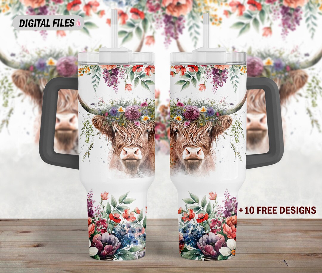 Highland Cow 40 Oz Tumbler Wrap Png for Sublimation Designs Downloads ...