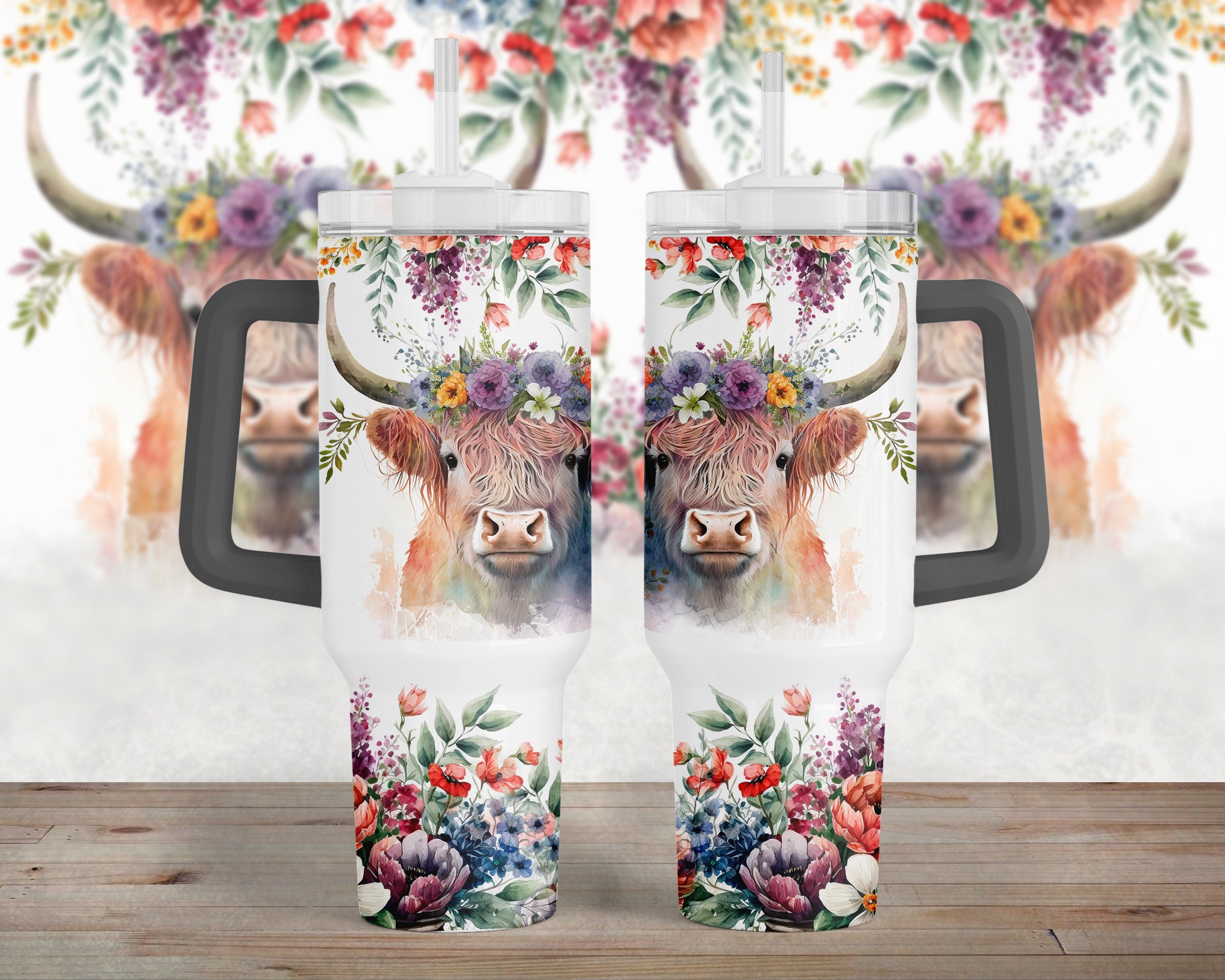 Highland Cow 40 Oz Tumbler Wrap Png for Sublimation Designs Downloads ...