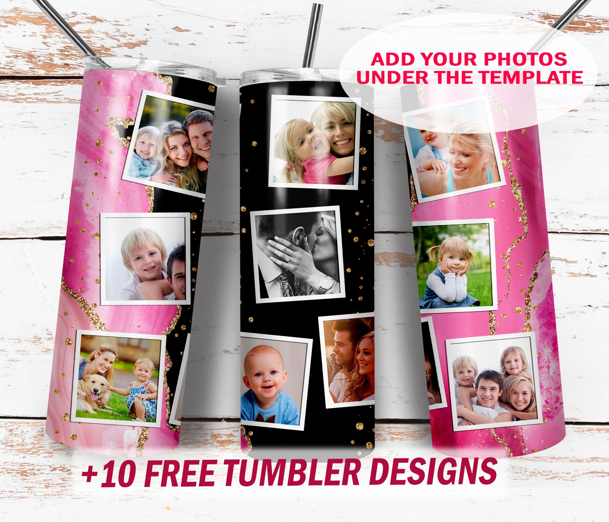 Photo Collage Tumbler Wrap Set Sublimation Designs for 20 Oz Etsy