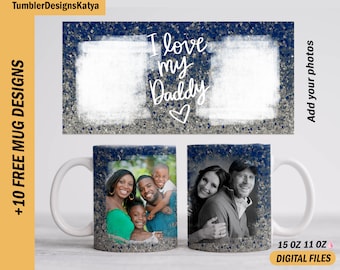 Fathers day mug sublimation design with 2 photo frames Daddy mug template 15 oz and 11 oz Sublimation designs downloads for coffee cup mug