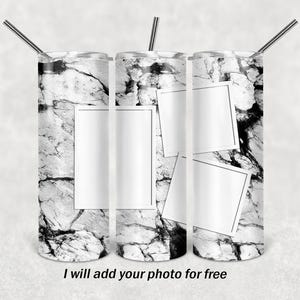Marble tumbler template for 3 photos White 20oz tumbler for men seamless Image tumbler wrap with 3 photo frames Png file Sublimation designs