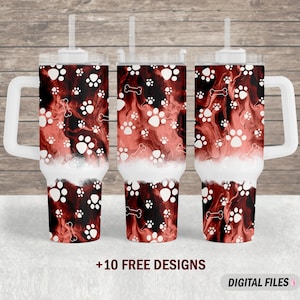 40 Oz tumbler wrap with paws Quencher tumbler png file for sublimation design 40 Oz tumbler template Pet tumbler wrap seamless digital files