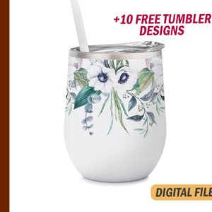 Floral wine tumbler png files for sublimation design Wedding 12 Oz wine tumblers template instant downloads Holiday wine cup png files