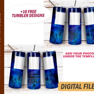 Dark blue tumbler template with 3 photo pictures Png file for sublimation designs 20 Oz skinny tumbler wrap Marble seamless background png