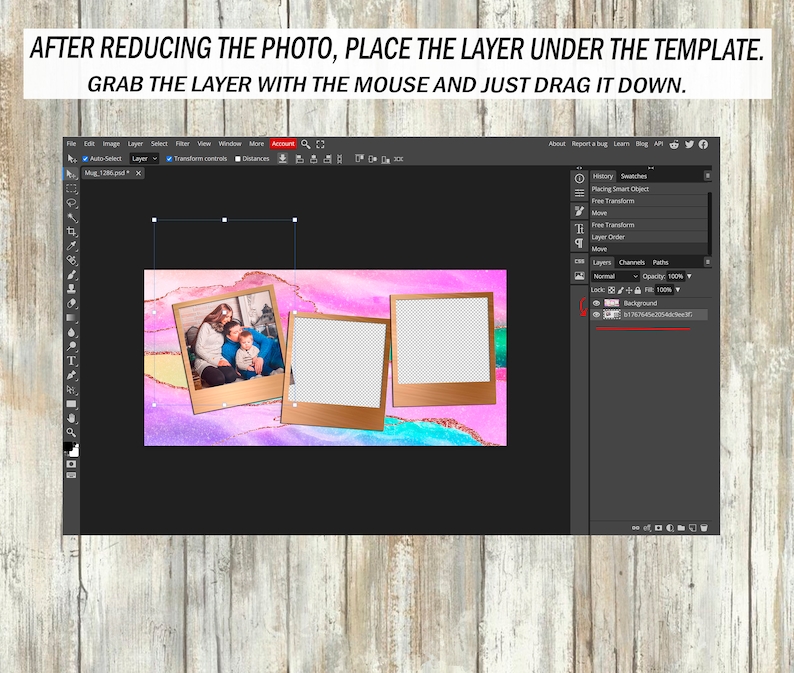 Photo template mug for 15 oz and 11 oz Valentine mug wrap with 2 photo frames Sublimation mug png Heart coffee mug template with picture image 7