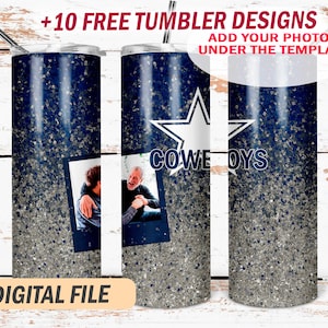 Sublimation tumbler template with photo template Cowboys tumbler wrap Men picture tumbler png Ombre blue background