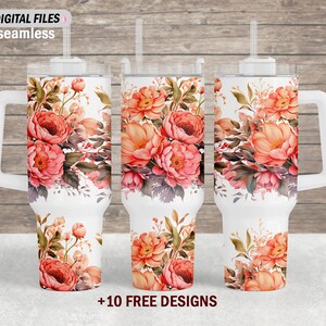 40 Oz tumbler wrap png file for sublimation design, 40 Oz tumbler design with flowers, Seamless, stanley tumbler wrap, Gifts for mum
