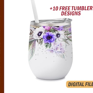 Floral wine tumbler wrap Png file for sublimation designs 12 Oz wine tumblers template Wedding wine tumbler wrap digital downloads
