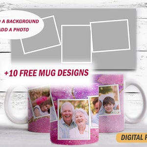 Photo frame clipart Template for mugs Png file for 15 oz and 11 oz mugs designs 3 photo frame blank for coffee cups digital download