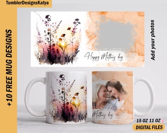 Mother’s day mug wrap with 1 photo frame Image mug png files for sublimation designs Photo template for 15 oz and 11 oz mug Sublimation mug