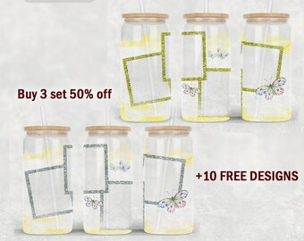 16 oz glass sublimation designs with 4 photo frames, 16 oz libbey glass can, 16 oz tumbler wrap for 4 pictures, Mothers Day gifts
