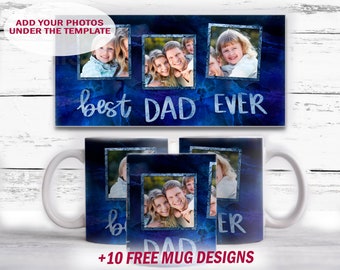 Father's Day sublimation designs for 11oz, 15oz mugs, Best dad ever mug png, picture mug designs, personalised gifts for dad