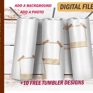3 Photo frames clipart for 20 oz skinny tumbler Retro photo frame template for tumblers Png file for sublimation designs Digital downloads