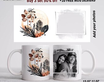 Mother’s Day mug wrap with 1 photo frame Personalised mug sublimation designs Photo tumbler template for 15 oz 11 oz Coffee mug template