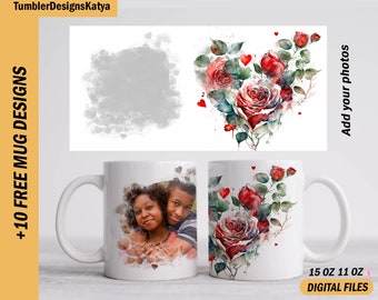 Mothers day mug wrap with 1 photo frame Image mug png files for sublimation designs Photo template for 15 oz 11 oz mug Sublimation designs