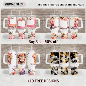 113 cl tumbler png-paket, bildtumbler med blommor, sublimeringsdesigner för mors dag, 113 cl tumbler-omslagsset med ko, personliga presenter