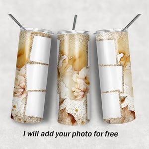 Envoltura personalizable para vasos con fotos, con 6 marcos; envoltura delgada para vasos de 20 oz con purpurina dorada para descarga de diseños de sublimación.