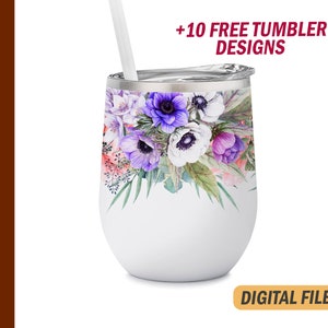 Floral wine tumbler wrap Png file for sublimation designs 12 Oz wine tumblers template Wedding wine tumbler wrap digital downloads