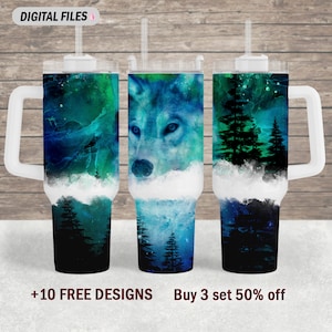 Wolf 40 Oz tumbler wrap png file for sublimation design 40 Oz Quencher tumbler template seamless digital files Men tumbler design