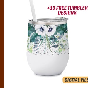 12 Oz wine tumbler png files for summer sublimation designs Flower wine tumbler wrap Wedding wine tumbler template instant downloads