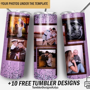 Photo tumbler template with 6 frames, Picture frame tumbler wrap, Customisable tumbler png for sublimation design, Family tumbler wrap