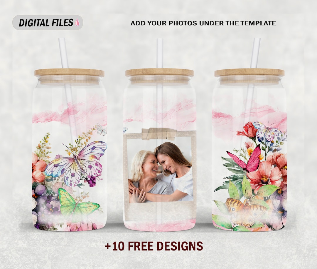 Photo 16 Oz Libbey Glass Wrap, Sublimation Design, 16oz Glass Can Png ...