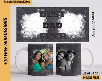 Best dad ever mug wrap with 2 photo frames, Fathers day coffee mug template, 15oz, 11oz mug sublimation designs, personalized gifts for dad