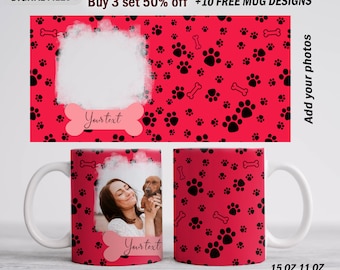 Personalised mug with photo, Dog mug template for 15oz,11 oz, Sublimation designs for coffee cups, Red mug png, Mothers day gift for dog mom