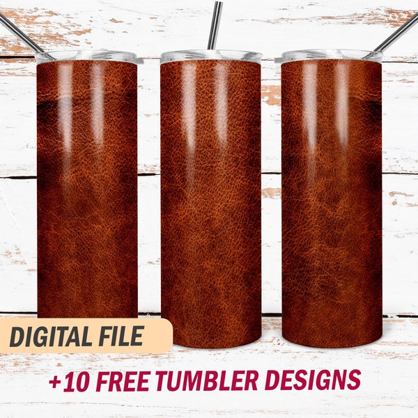 20 Oz tumbler design for dad Men skinny tumbler wrap template Leather pattern full wrap Sublimation designs Brown background png