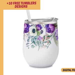 12 Oz wine tumbler template Wedding wine tumbler wrap with flowers Png file for sublimation design downloads Floral background for wine cups