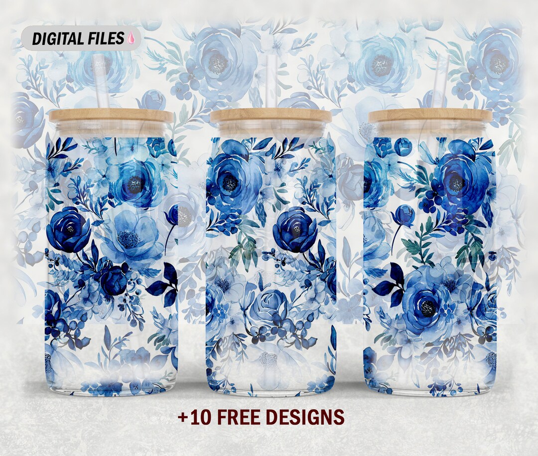 16 Oz Libbey Glass Can Wrap Tumbler Sublimation Designs Floral Glass ...